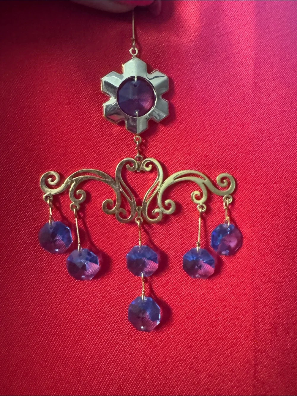 Vintage-Inspired Gold Ornament with Purple Crystal Beads